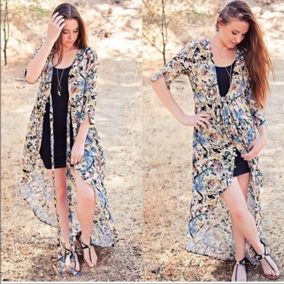 KNOT SISTERS MORRISON KIMONO FLORAL BUTTON FROM HI LOW BOHO 3/4 SLEEVE DRESS XS - Picture 3 of 14